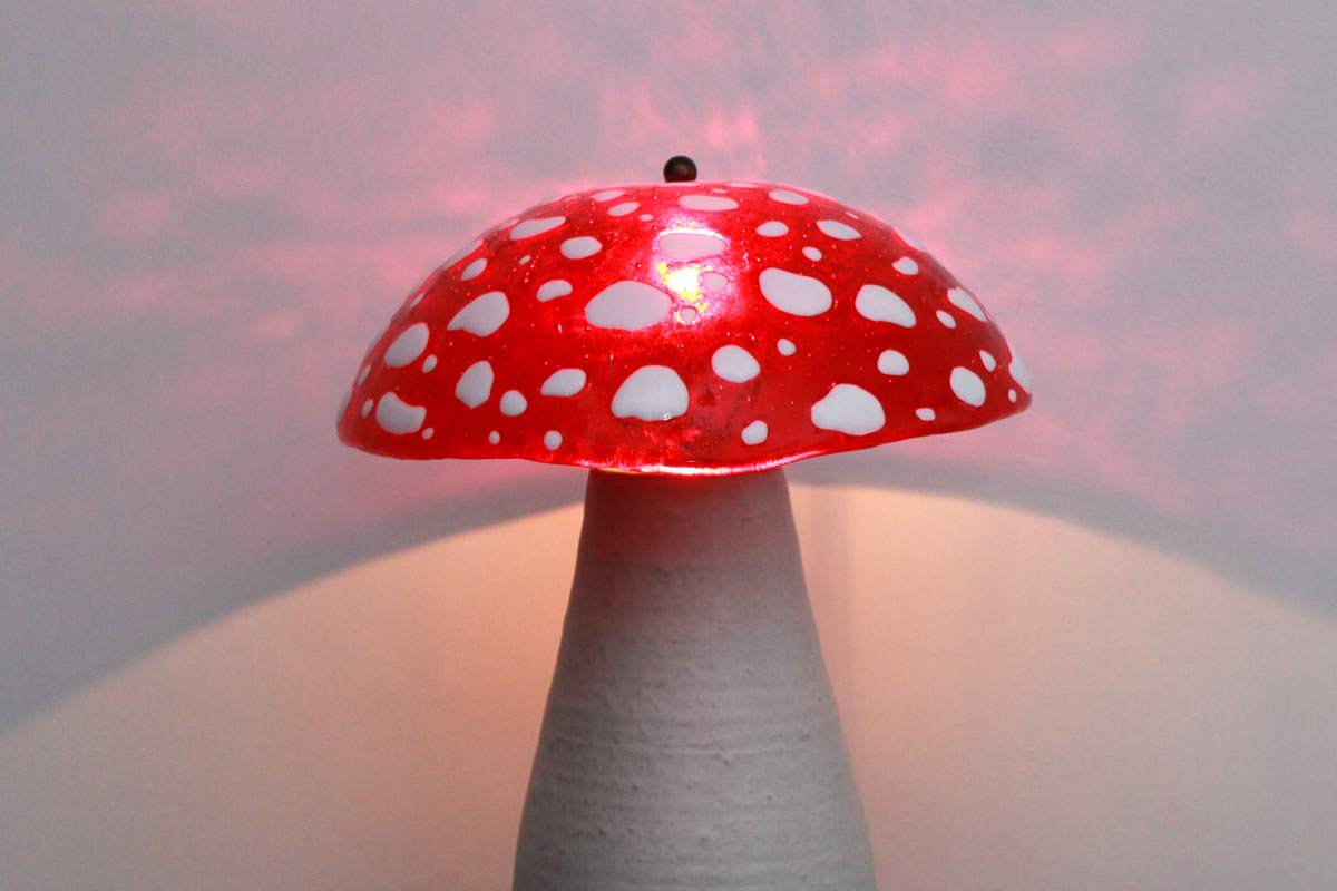 Mushroom artistic lamp made with Murano glass and ceramics