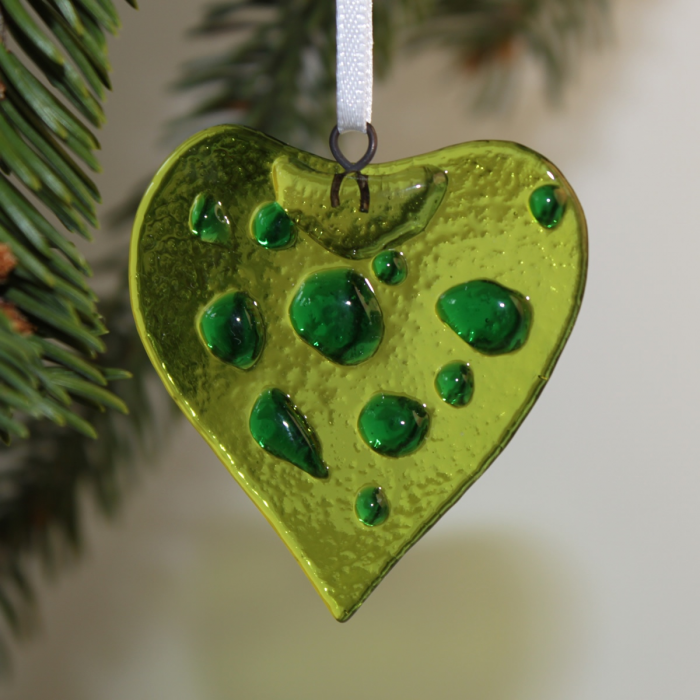 Decorazioni Natalizie Verdi.Magma Vetri Artistici Decorazione Natalizia A Forma Di Cuore In Vetro Di Murano Verde Chiaro Con Gocce Verde Scuro